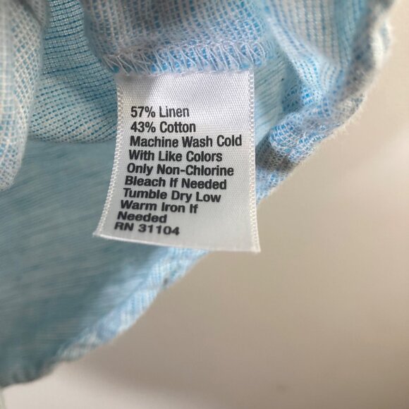 Womens Kim Rogers Linen Blend Button Shirt Short Sleeve Greenish S Blue White - Picture 7 of 8